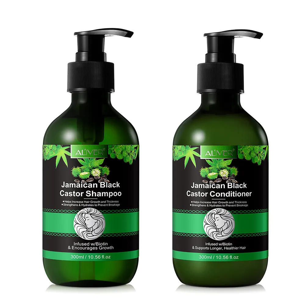 ALIVER Marque privée Traitement capillaire Hydratation organique Huile de ricin noire de la Jamaïque Ensemble shampooing et après-shampooing anti-chute de cheveux