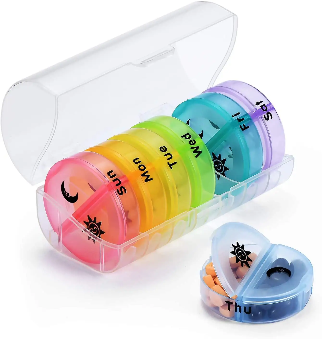 Zoomcare 7 días pastillero caja de almacenamiento Arco Iris Color píldora organizador OEM Logo pastillero PP plástico tableta contenedor medicina XIAMEN