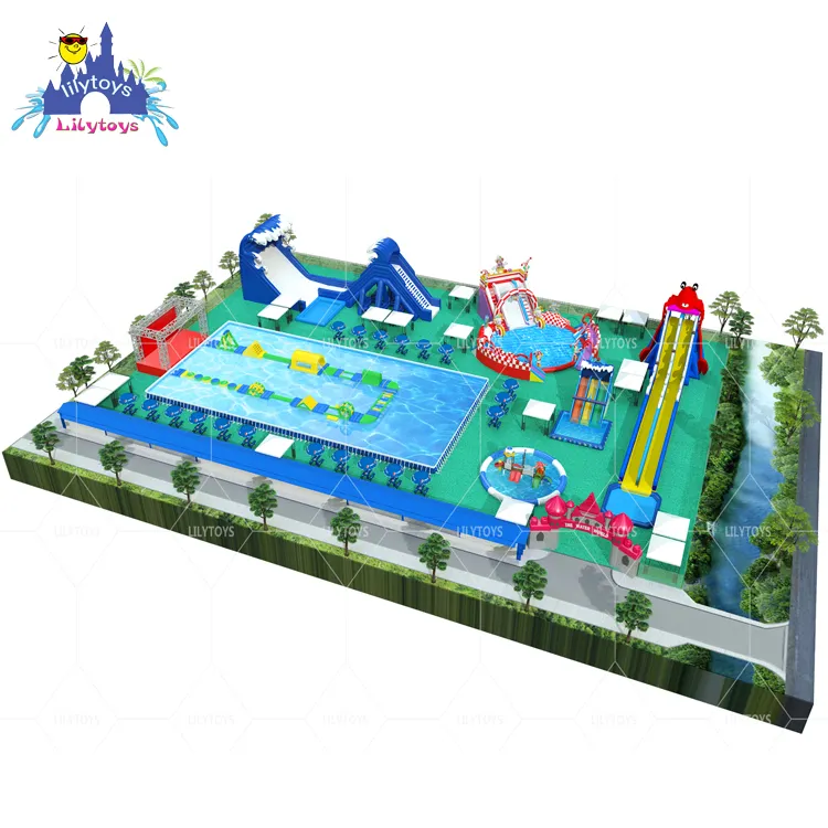 Lilytoys profesyonel açık oyun alanı, eğlence parkı, jungle tema şişme su parkı eğlence için