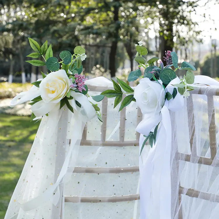 花嫁と花婿の結婚式の装飾のためのN-187の白い緑とアイボリーのバラの牡丹の花の結婚式の椅子の装飾