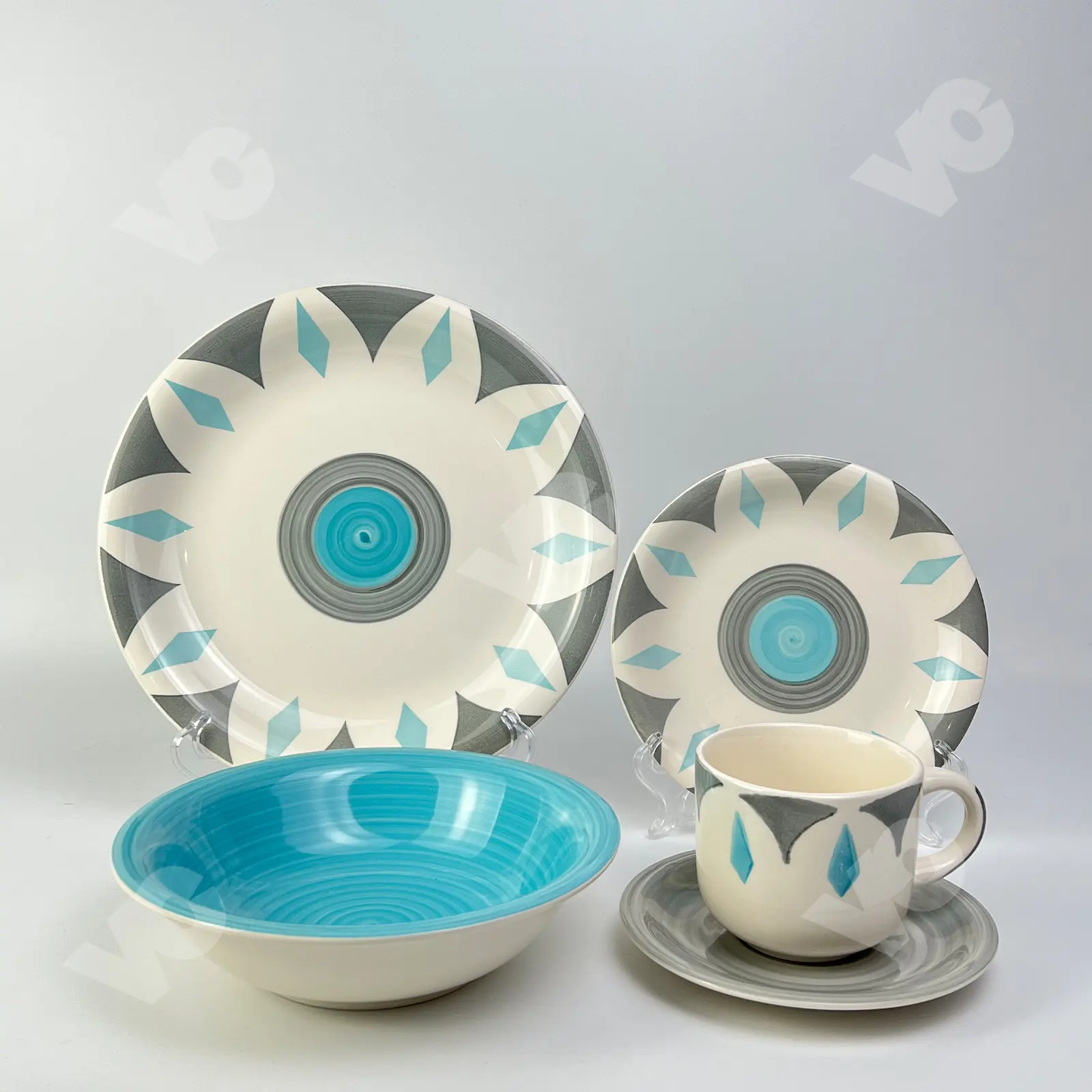 Prezzo di fabbrica 30 pezzi pittura a mano in gres ceramica Set per cena lavabile in lavastoviglie