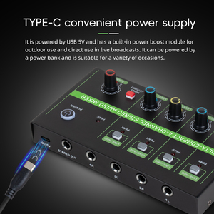 Professional Hi-Fi 4 Channel Stereo Audio <strong>Mixer</strong> 4 in 1 Output Low Noise Line Microphone <strong>Mixer</strong> with Type-C Power Supply - Product Image 6