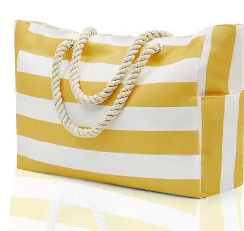 wholesale Large blue white Striped beach bag big Cotton Canvas Shoulder Beach Tote Bag with Cotton Rope Handle