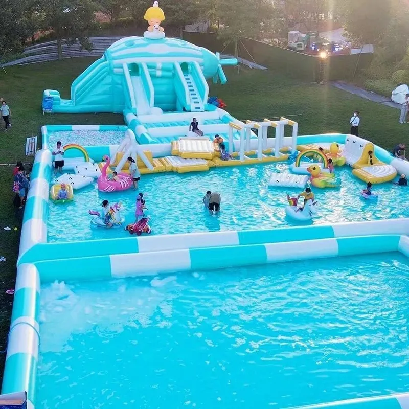 Grande scivolo gonfiabile gonfiabile castello di salto combinato parco acquatico parco giochi con piscina