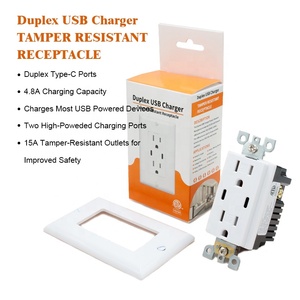 เต้าเสียบ2ช่อง15A USB 125V เต้ารับ2ช่องเต้าเสียบปลั๊กไฟ AC มีพอร์ต2ประเภท C 4.8A เต้ารับติดผนัง - Product Image 3