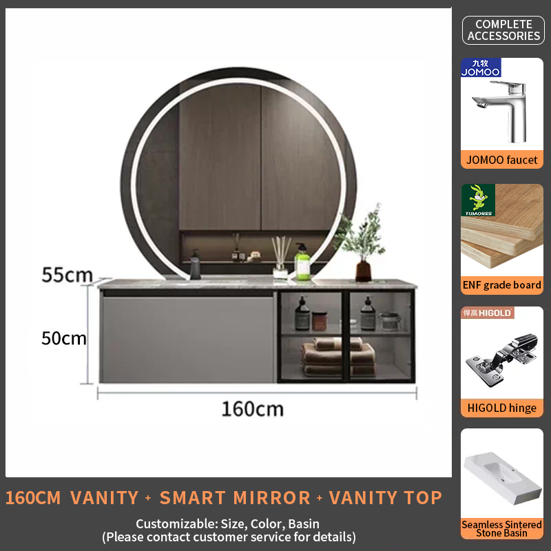 160Rock Slab Ceramic Basin+smart mirror