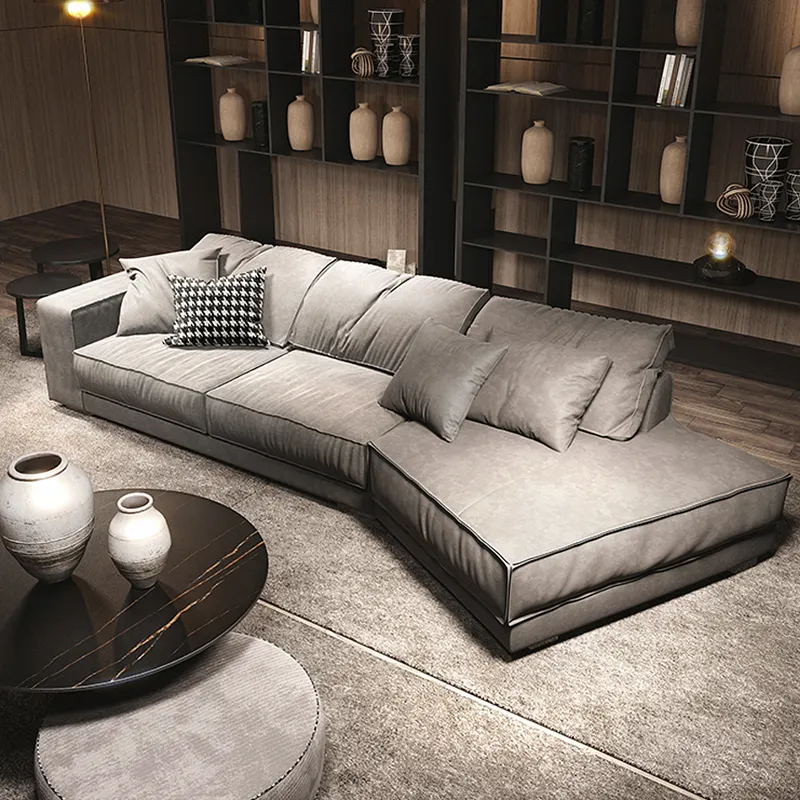 Furnitur Ruang Tamu Gaya Modern, Bagian Sofa Sudut Set, Disesuaikan Kulit Asli Furnitur Hotel