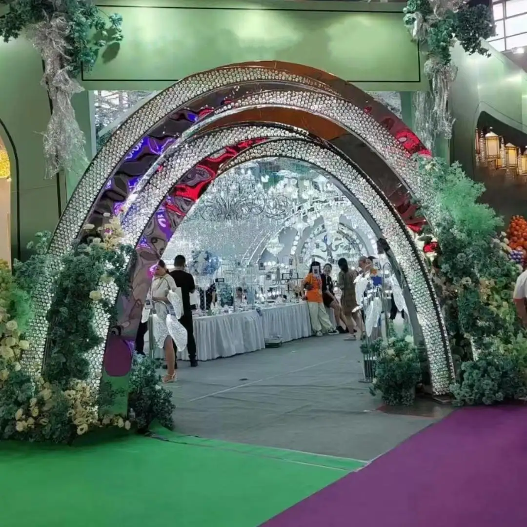 Hotel Hall Large Wedding Crystal Arch Backdrop Decoration Party Event Stage Background Decor Wedding Props