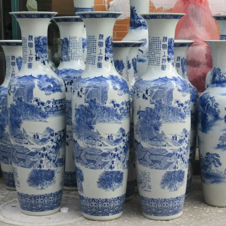 Vase de sol chinois Antique grands Vases de sol grands Jarrones Chinos imiter bleu et blanc Vase en porcelaine hôtel décor à la maison