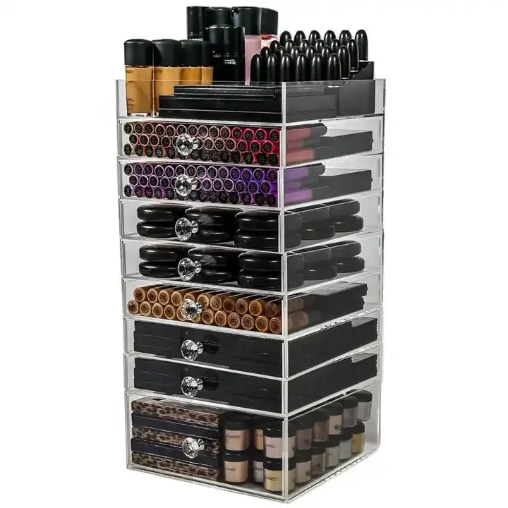 Diamond Handle Acrylic Makeup Organizer, Acrylic Makeup Drawer Box, Flip Cover Acrylic Cosmetic Storage Boxes