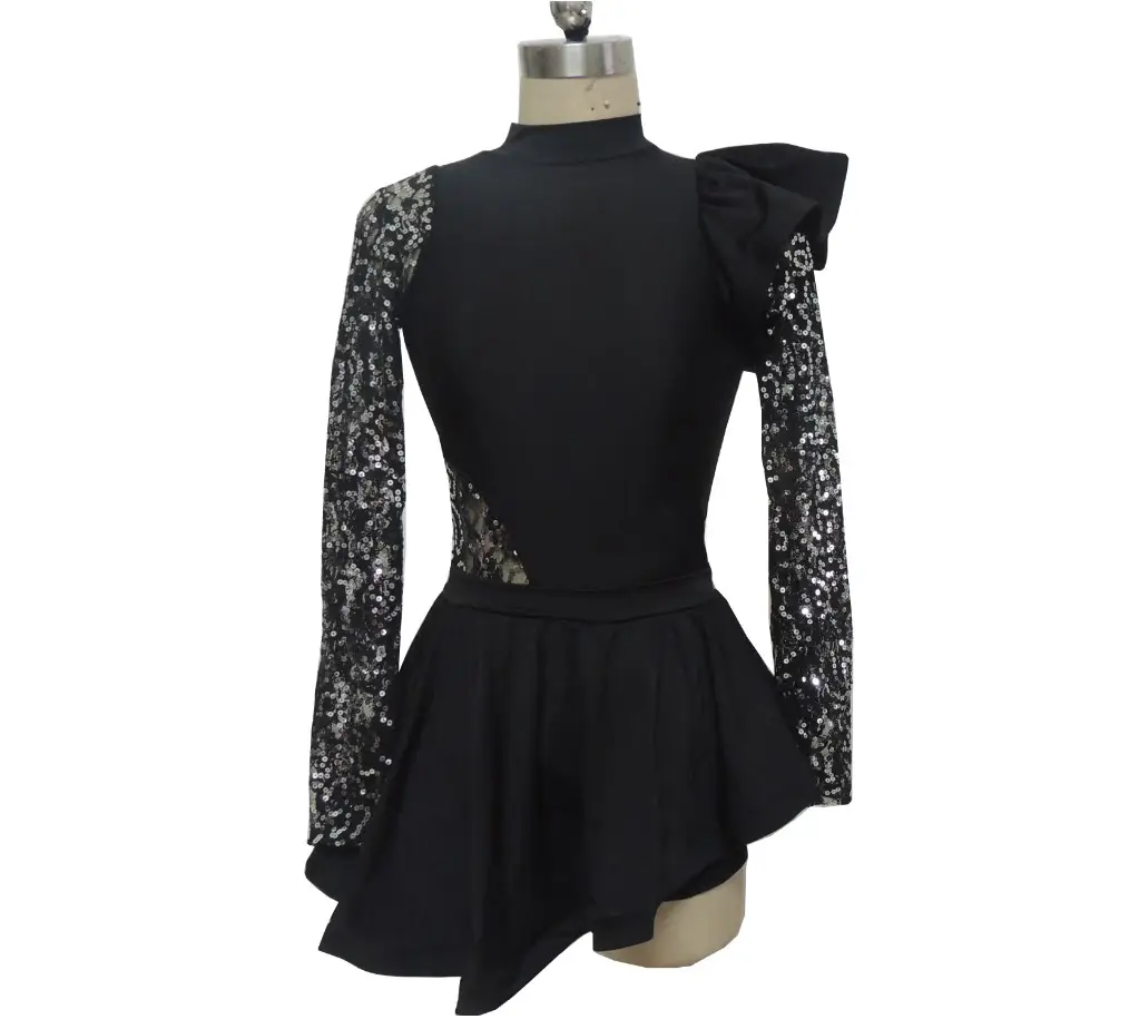 Vestido collant de renda para meninas, vestido collant longo com manga longa para baile