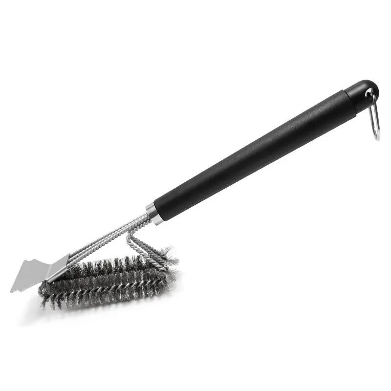 16'' Stainless Steel Woven Wire 3 in 1 Bristles Grill Cleaning Brush Grill Brush and Scraper BBQ Brush for Grill