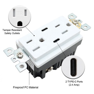 เต้าเสียบ2ช่อง15A USB 125V เต้ารับ2ช่องเต้าเสียบปลั๊กไฟ AC มีพอร์ต2ประเภท C 4.8A เต้ารับติดผนัง - Product Image 4