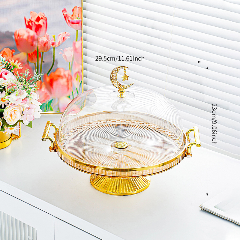 Amber X-shaped round disc with feet, PET lid, moon and star
