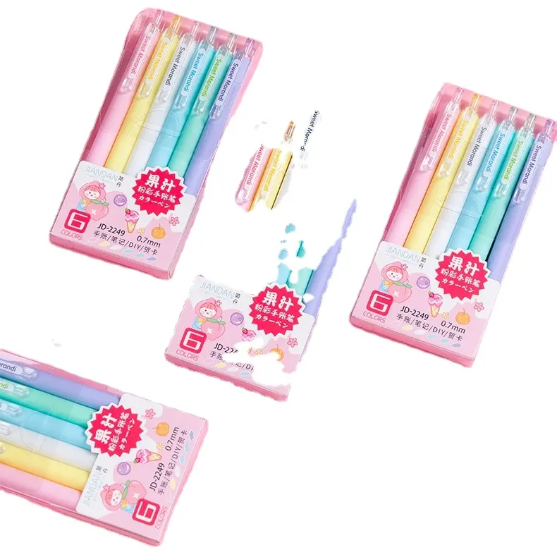 Sweet Morandi candy color High Light Glitter Click Gel fancy pen Set 6 pezzi pack