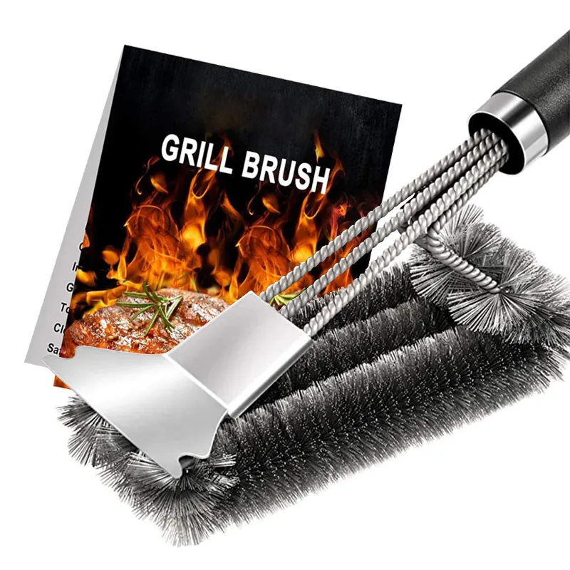 Grill ofen reiniger Werkzeuge Edelstahl draht Grill bürste Borsten grill Reinigungs bürste mit Schaber