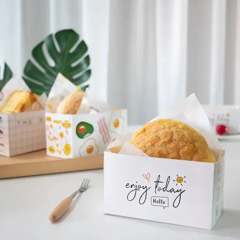 Caja de embalaje de desayuno de papel desechable para envolver pan tostado sándwich de huevo grueso coreano personalizado