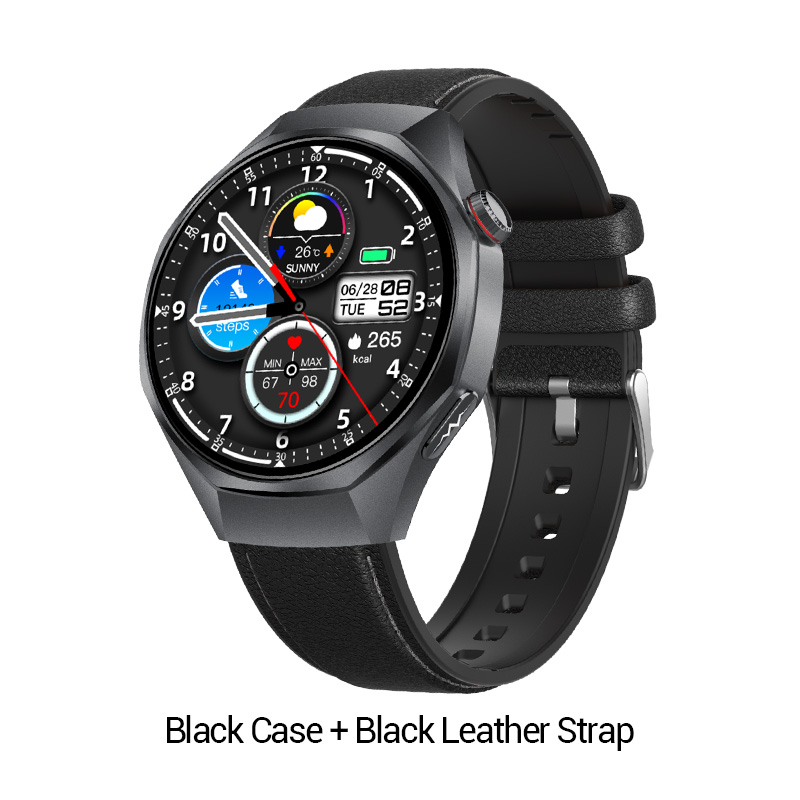 Boîtier noir + bracelet en cuir noir