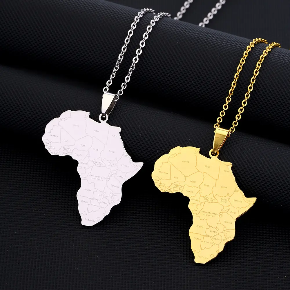 Kalung Afrika peta emas perak sederhana, Kalung peta Afrika bahan baja tahan karat