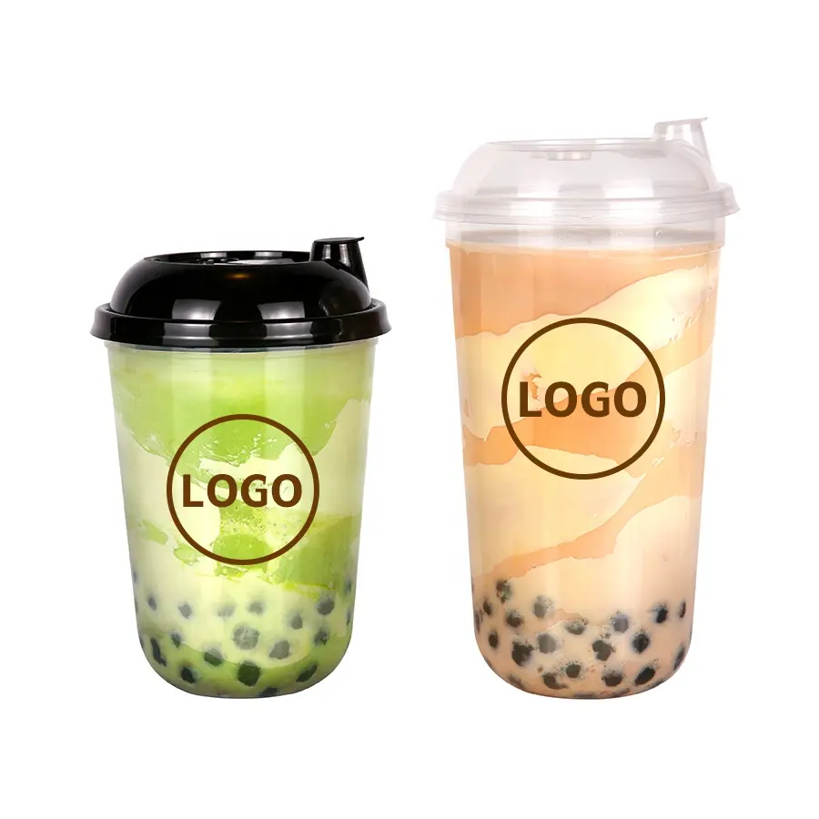 Logotipo personalizado Impresso YiCheng 700ml PP Transparente Plástico Descartável Copo De Chá De Leite Boba Bolha Com Copos De Frutas De Plástico Tampa