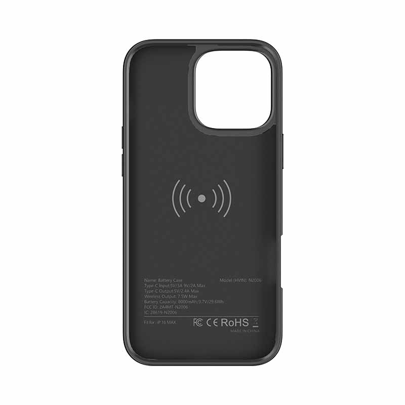 Noir pour iPhone 16 Pro Max (8000mAh)