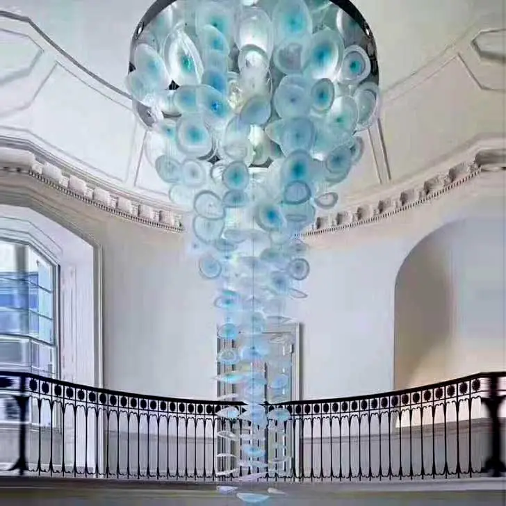 Pingente de vidro folha de lótus criativo personalizado, lustre grande para teto alto de vila e lobby e hotel