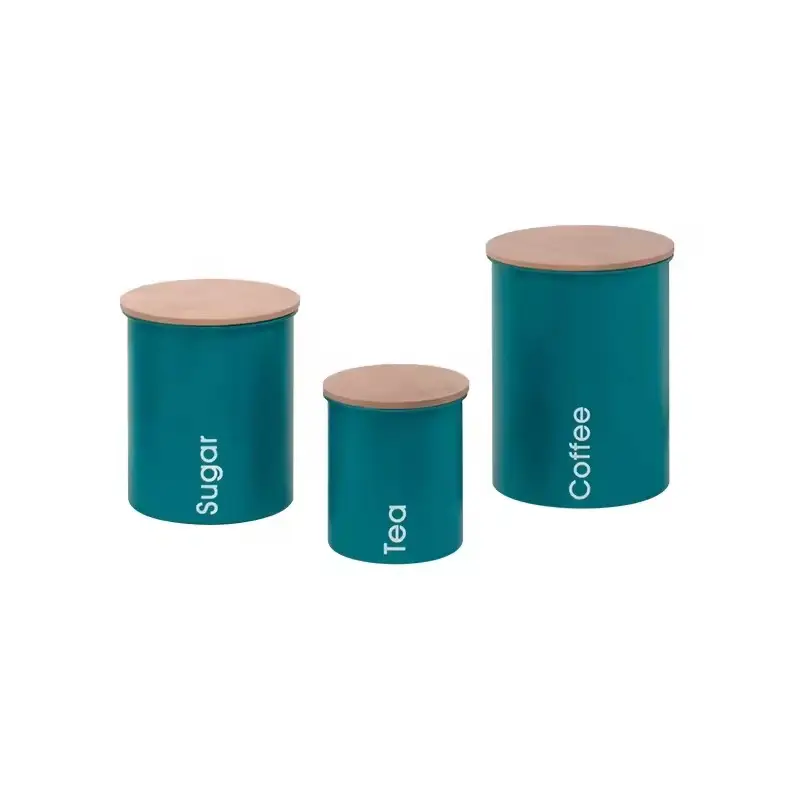 Conjunto de vasilhas de aço carbono com tampas de bambu (500ml) para armazenamento de café, açúcar e chá na cozinha