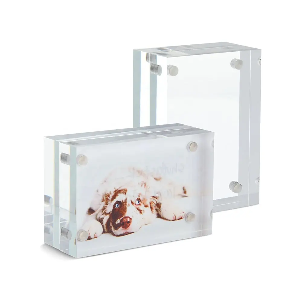 Bloque magnético de acrílico transparente súper grueso de 2x3 pulgadas, marco de fotos flotante independiente sin marco de doble cara