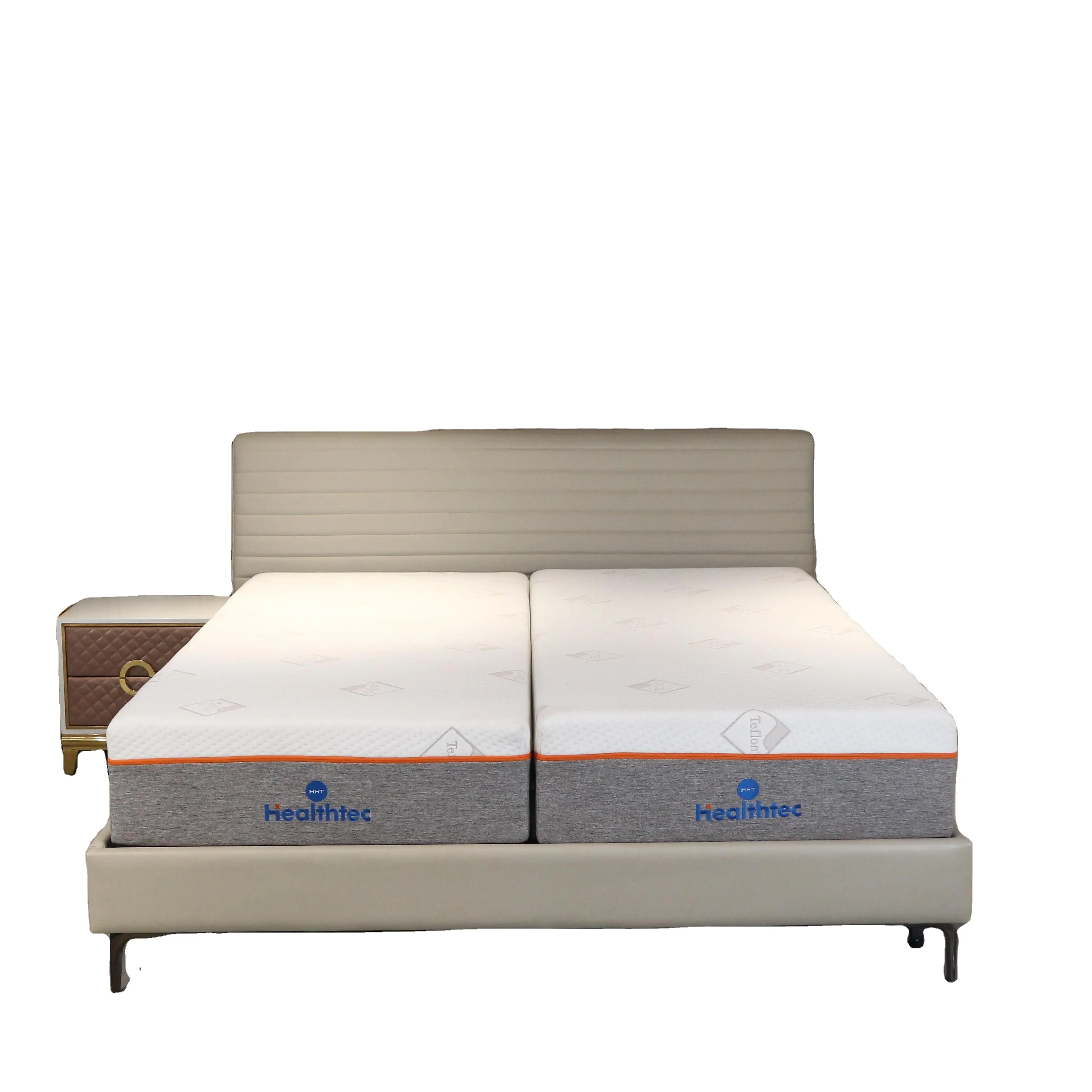 Cama ajustable eléctrica integrada de estilo moderno tamaño king dividida personalizada, cama de diseño oculto con colchón