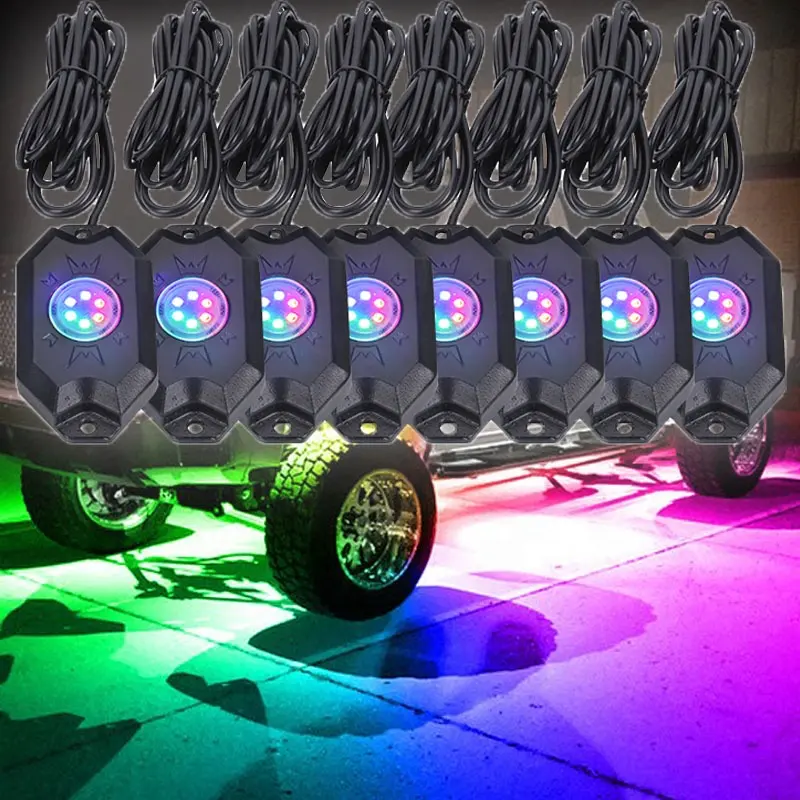 RGB LED kaya lamba APP müzik takip Offroad ATV 8 Pods 4 Pods LED kaya lamba