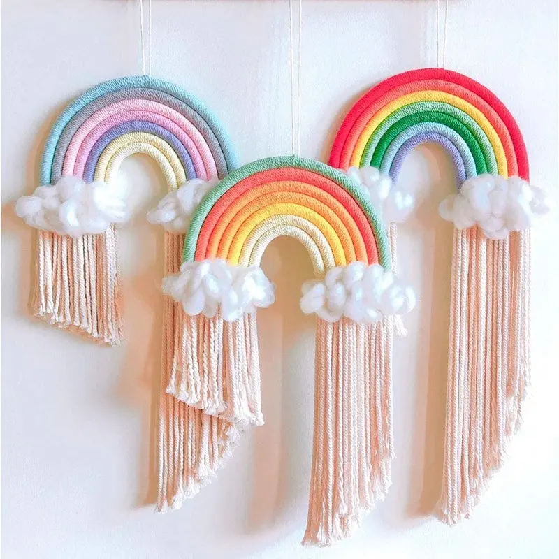 Gland Macramé Arcs En Ciel Nuage Tissé Tenture Décor Bohème Enfants Chambre Décoration