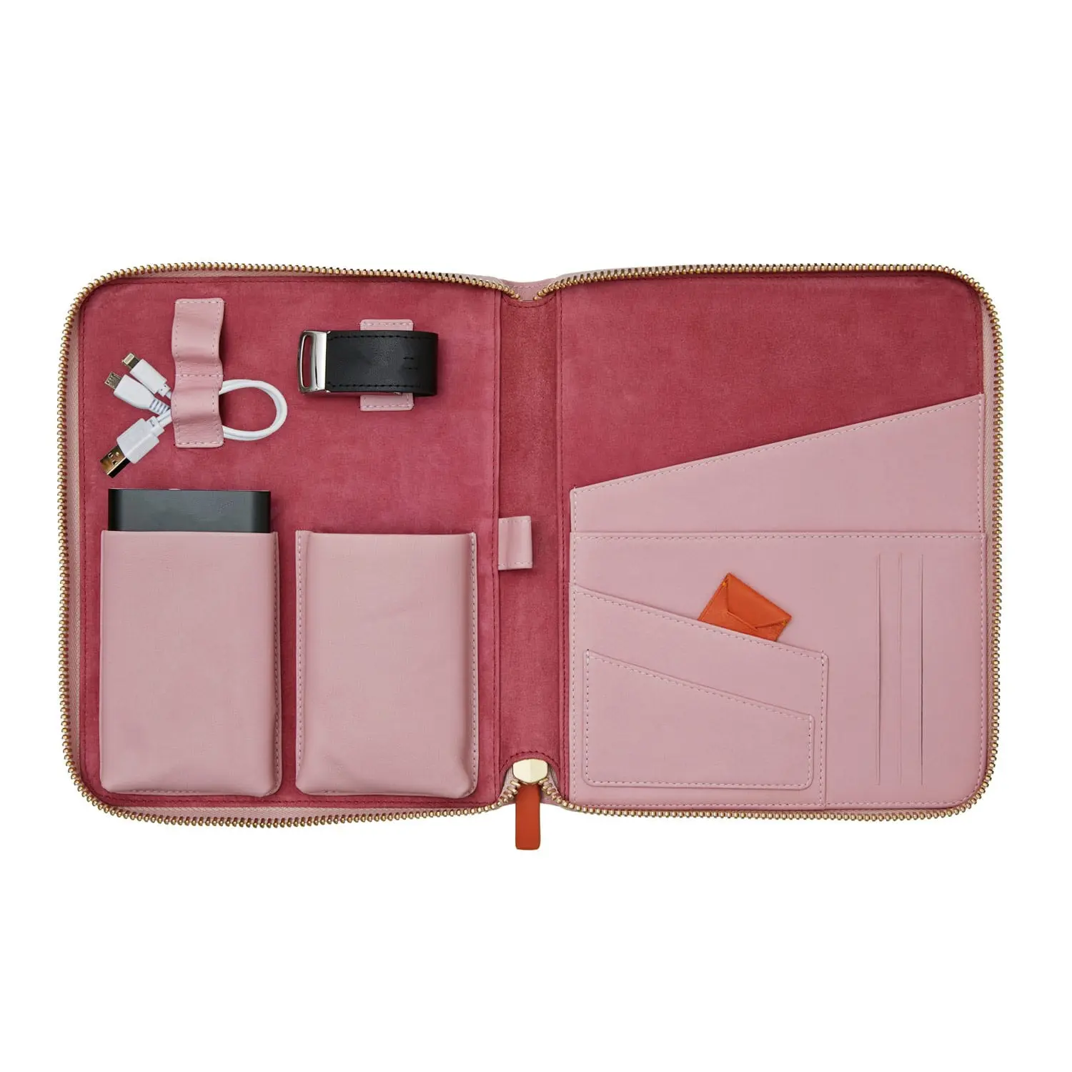 Beauty Dusky Pink Desert Rose Power Bank USB Organizer Holder Case custodia da viaggio in pelle Tech