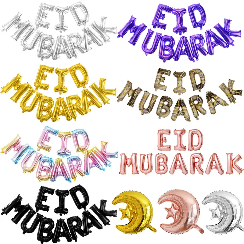 Eid Mubarak-decoración para fiesta de Ramadán Mubarak, globo de estrellas, Luna, letras, globos de aluminio, confeti para fiesta musulmana, 2022