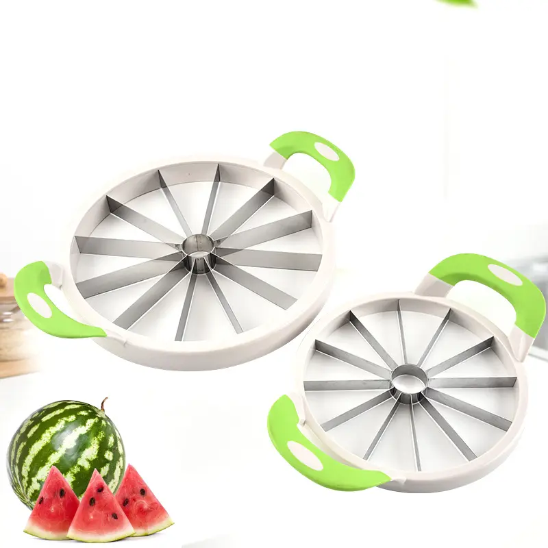 Fatiador de frutas de aço inoxidável, rts 2023/oem mm melancia de aço inoxidável ferramenta de corte de frutas cozinha ferramenta de cor utensílio de corte de melancia