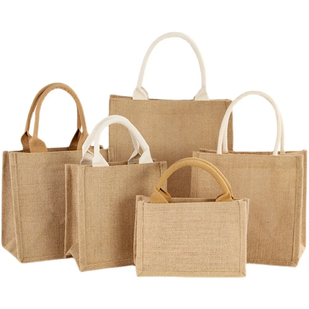 Draagbare Jute Jute Winkel Handtas Lus Handvatten Tote Retro Vrouwen Big Size Tas Voor Meisjes