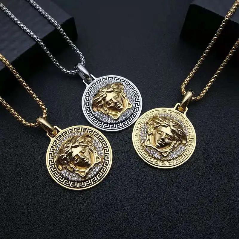 Hip Hop club nocturno antiguo mitos griegos moneda colgante oro cristal antiguo griego colgante collar