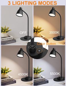 โคมไฟตั้งโต๊ะ LED มีช่องชาร์จ USB,โคมไฟโต๊ะคอห่านปรับแสงได้เต็มที่มี3โหมดสีสามารถหรี่ไฟได้