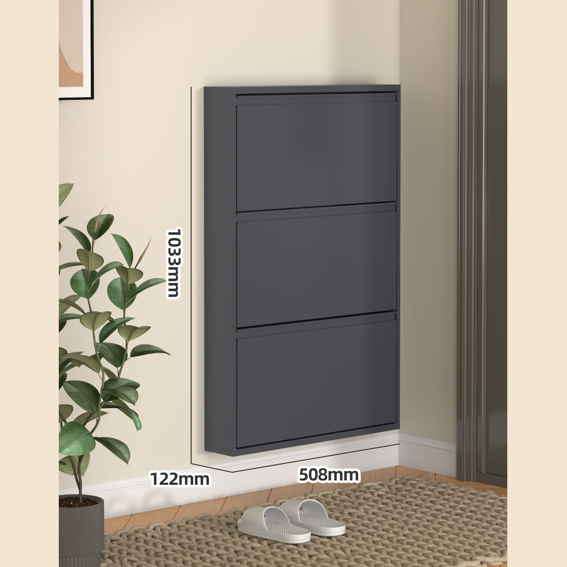 Meuble à trois compartiments gris muet 508, largeur 12 cm