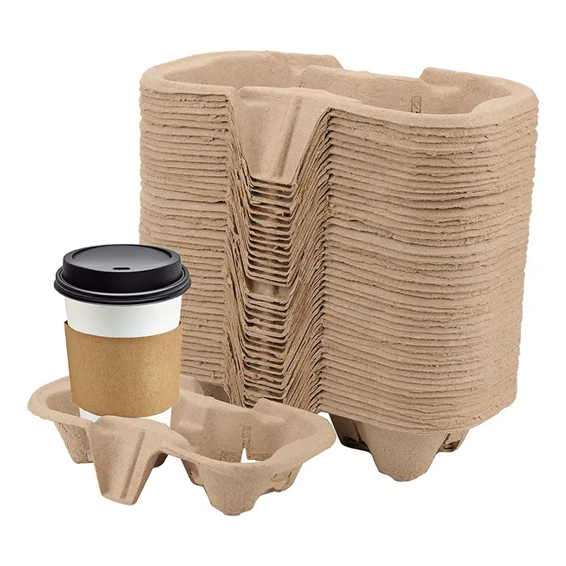 Porta papel de café biodegradável, suporte de 2 copos com 4 copos descartável, bandeja portátil para tiras de papel