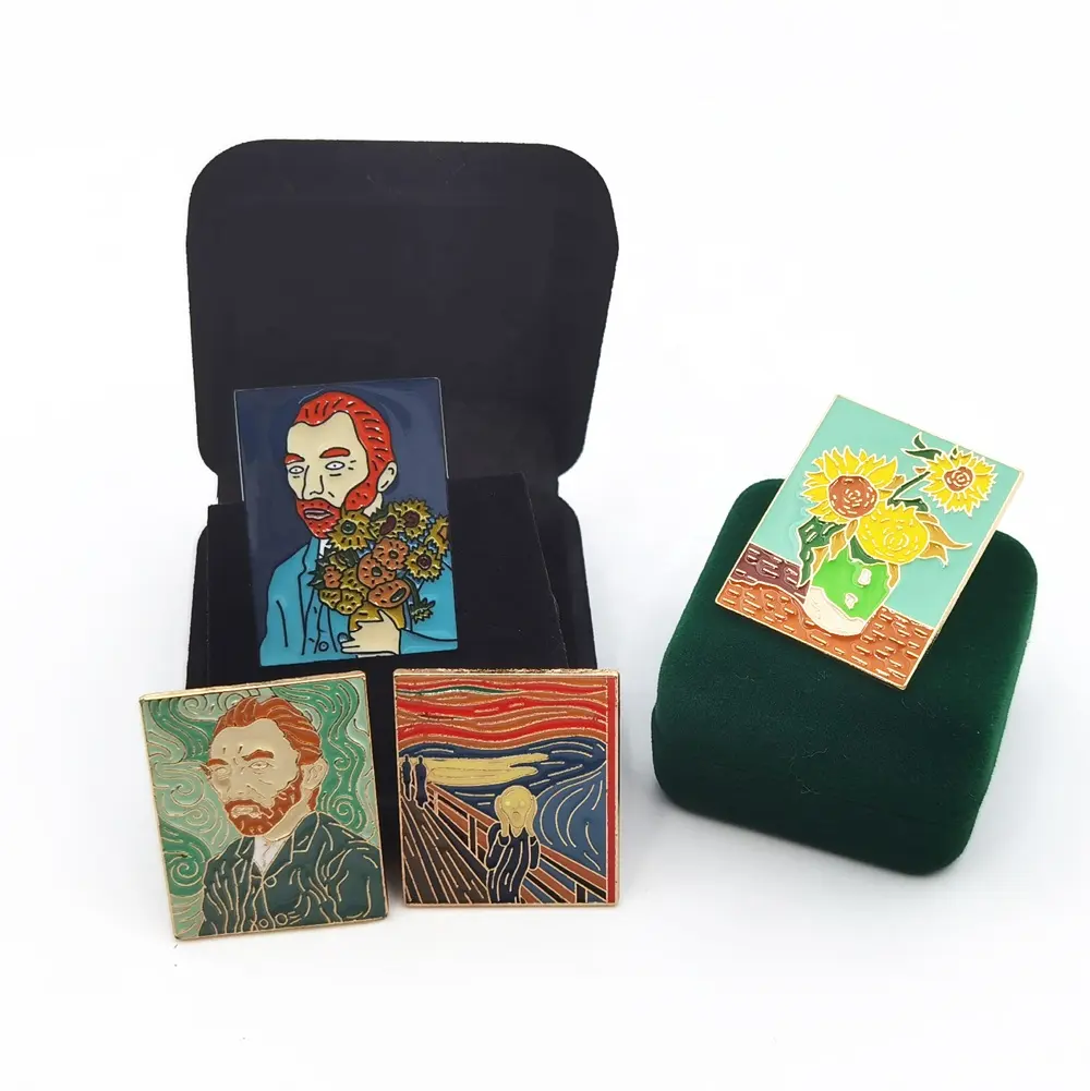 Pin de esmalte duro para manualidades de Metal, alfileres de Arte de Van Gogh, chapado en oro, suave, personalizado, venta al por mayor