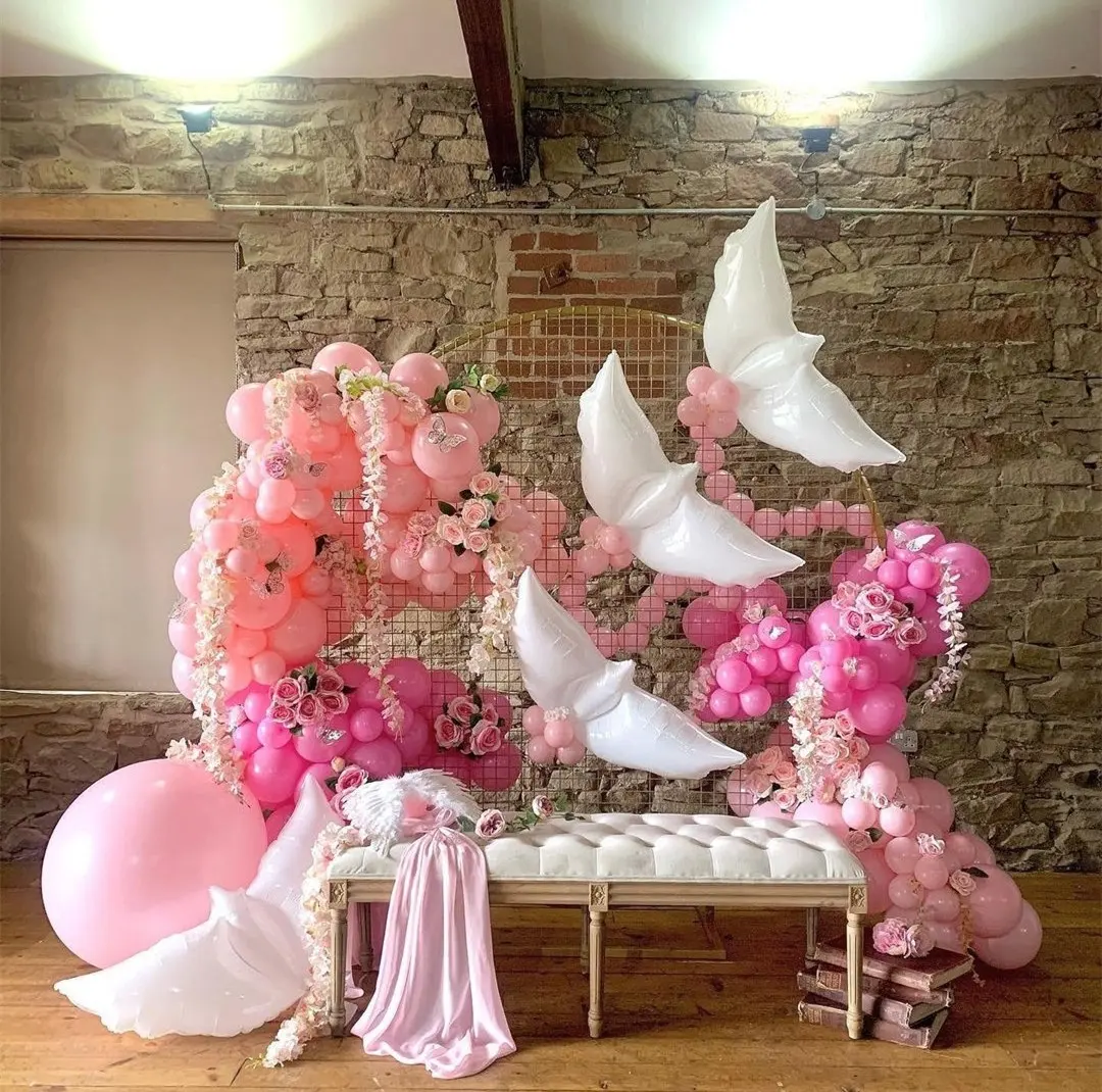 Kit de arco de globos con tema de palomas de la paz para niña, decoración de fiesta de cumpleaños, nupcial, aniversario de boda, color cromado rosa