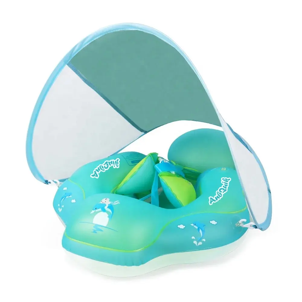 Anbbik anello galleggiante per piscina per bambini in PVC personalizzato con baldacchino di protezione solare aggiungi coda senza vibrazione galleggiante per il nuoto del bambino