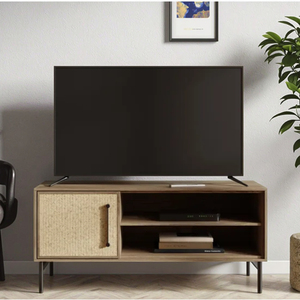 Modern TV Unit for Small Rooms Rattan Front Door Design with <strong>Cable</strong> <strong>Tidy</strong> for TVs up to 50 Inches - Product Image 1