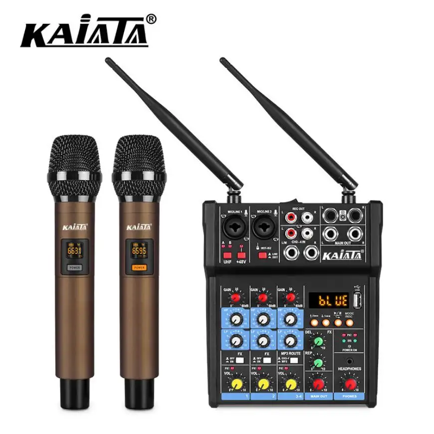 Profesyonel mikrofon ile KAIKA G4-M2-3 ses ses ekipmanı canlı yayın Mini taşınabilir ses mikseri
