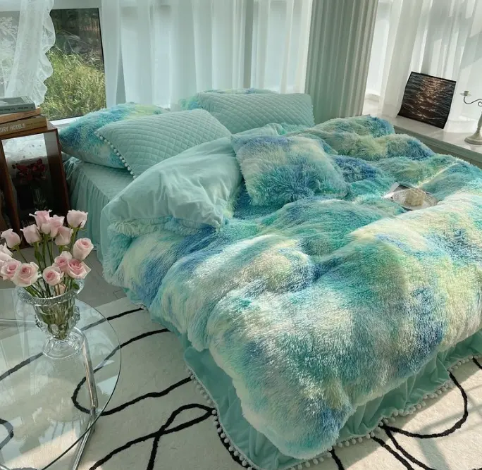 Wholesale Mink Fleece luxury bedding sheet Set Solid Color Flannel Duvet Cover Flat Sheet Pillowcase Sets bed cover collections