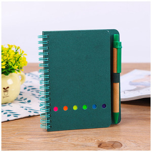 Cuaderno en espiral con cubierta de papel Kraft hilo de coser encuadernación portalápices notas adhesivas marcador de página pestañas de índice banderas para diario
