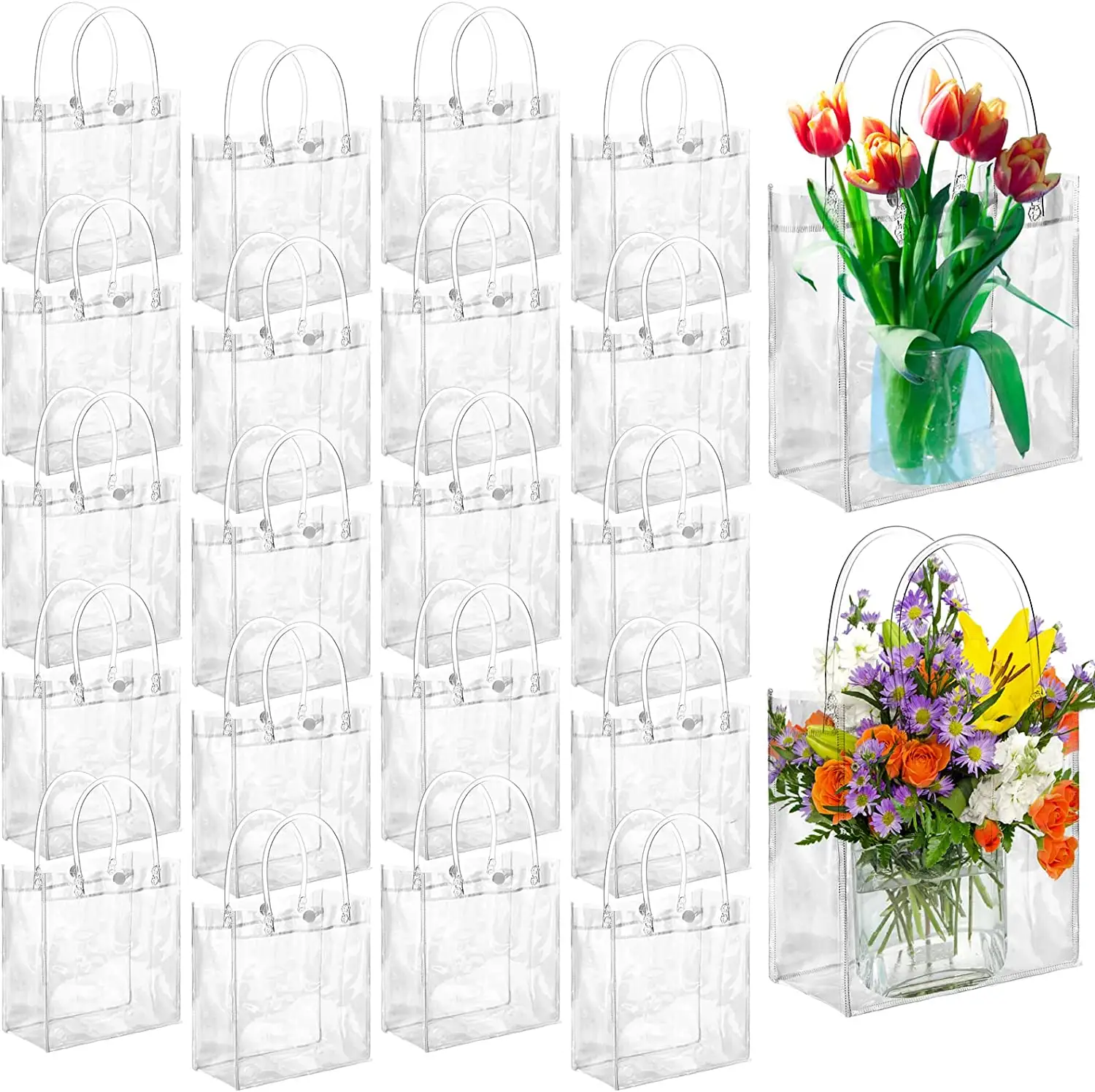 Klare Geschenkt üten Kleine wieder verwendbare transparente PVC-Taschen aus PVC mit Griffen Mini Cute Plastiktüten für Blumen, Einkäufe