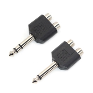 <strong>1</strong>/<strong>4</strong> Inch 6.35mm Male Plug to 2 Dual RCA Female Jack Y <strong>Splitter</strong> <strong>Audio</strong> Video Adapter Converter Three Split RCA RF Connector AV