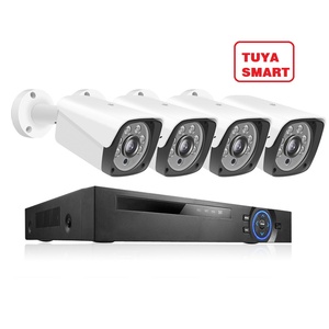 Tuya sistema de câmera de vigilância, com câmera ahd dvr kit 2mp 1080p, conjunto de câmera de segurança residencial e externa