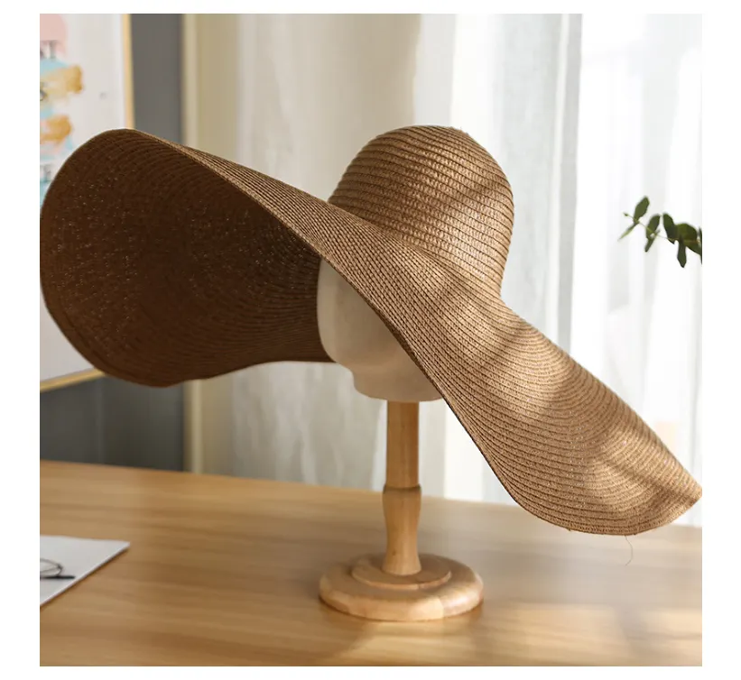 Sombrero de paja plegable para playa, sombrilla de ala de gran tamaño, informal, para vacaciones, Verano